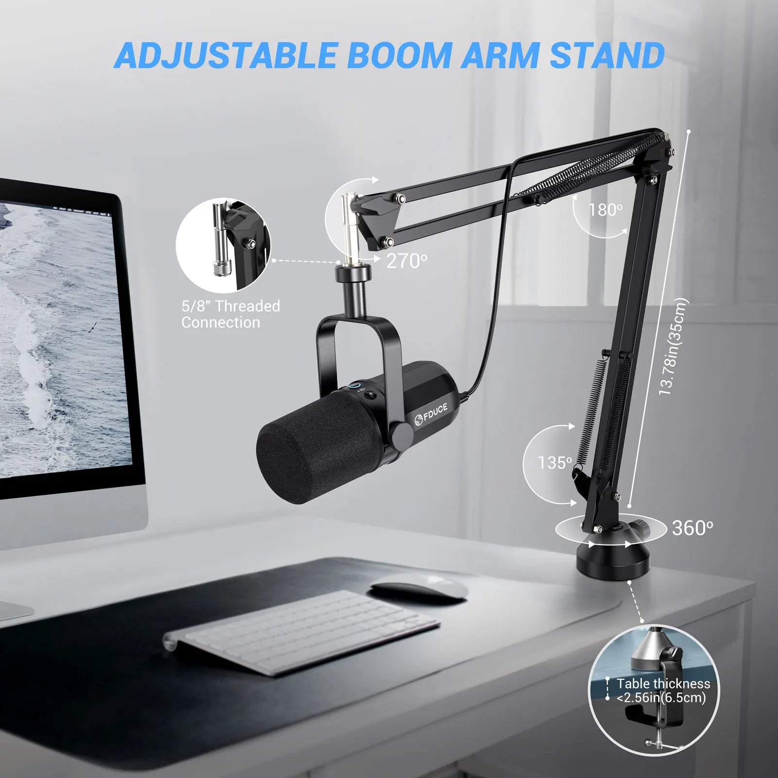FDUCE SL40+ USB/XLR Dynamic Microphone Kit With Arm Stand/Built-in Headset Output / Sound Insulation,For PC PS5/4 Mixer - Stylish Expression