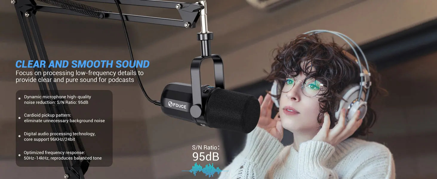 FDUCE SL40+ USB/XLR Dynamic Microphone Kit With Arm Stand/Built-in Headset Output / Sound Insulation,For PC PS5/4 Mixer - Stylish Expression