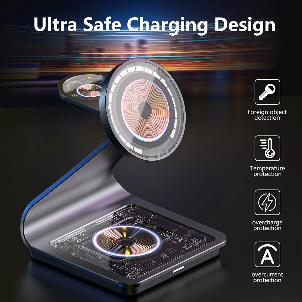 Magnetic 3 in 1 Wireless Charger Station - Stylish Expression