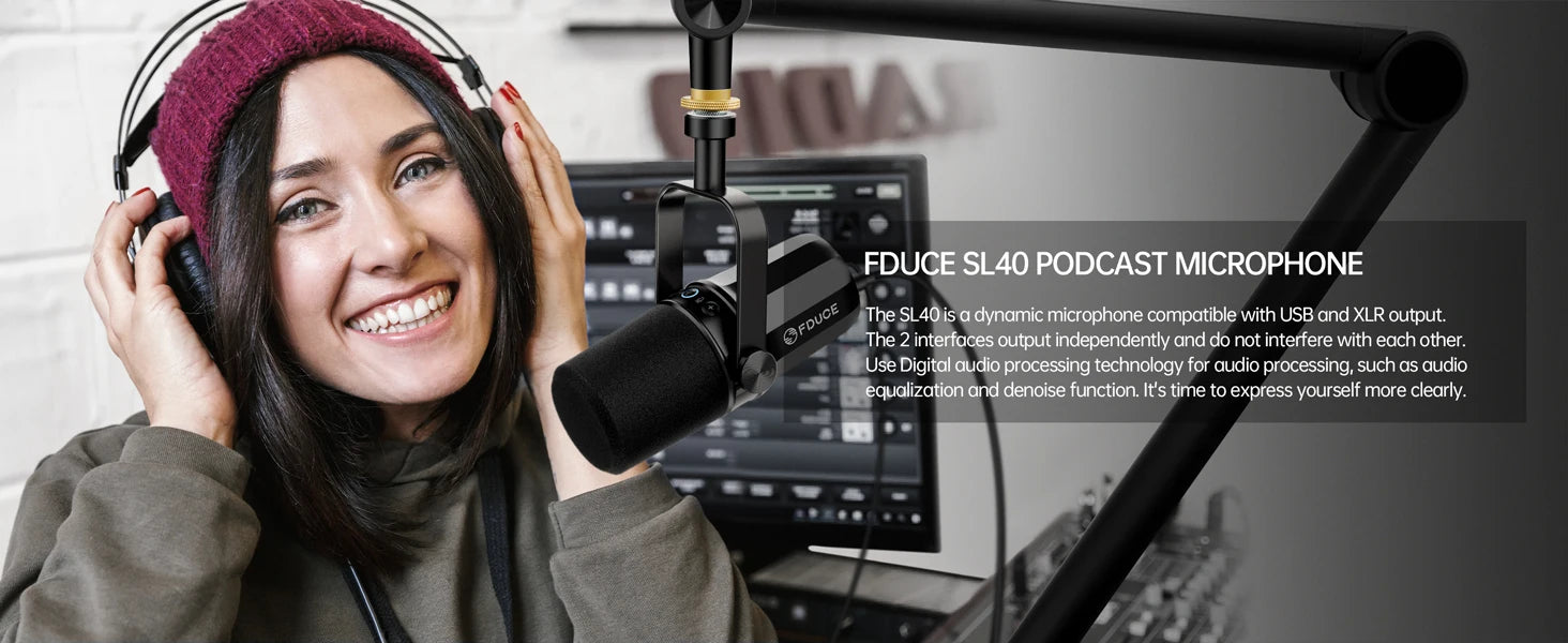 FDUCE SL40+ USB/XLR Dynamic Microphone Kit With Arm Stand/Built-in Headset Output / Sound Insulation,For PC PS5/4 Mixer - Stylish Expression