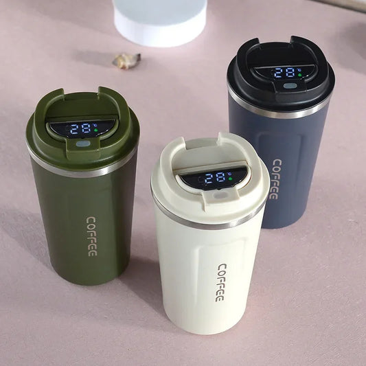 Thermos Coffee Mug – Stainless Steel Insulated Tumbler with Temperature Display, Vacuum Flask, Thermal Water Bottle - Stylish Expression
