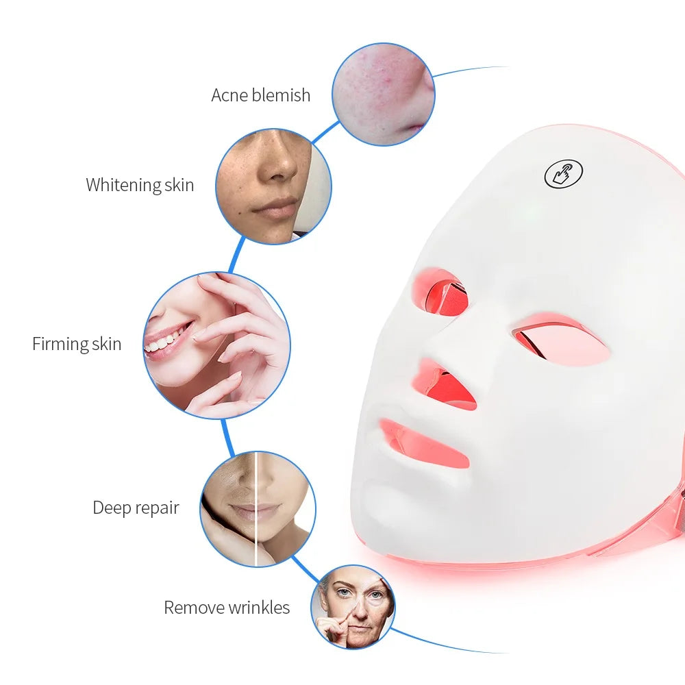 Rechargeable 7-Color LED Facial Mask – Photon Therapy for Skin Rejuvenation, Face Lifting, Whitening & Beauty – Home Use Device