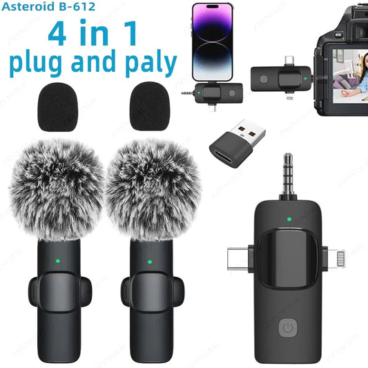 4 In 1 Wireless Lavalier Microphone for iPhone Android