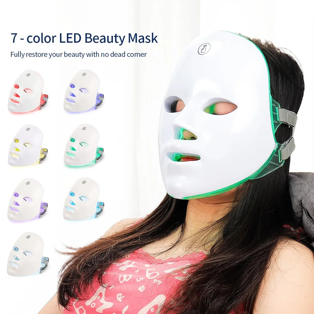 Rechargeable 7-Color LED Facial Mask – Photon Therapy for Skin Rejuvenation, Face Lifting, Whitening & Beauty – Home Use Device