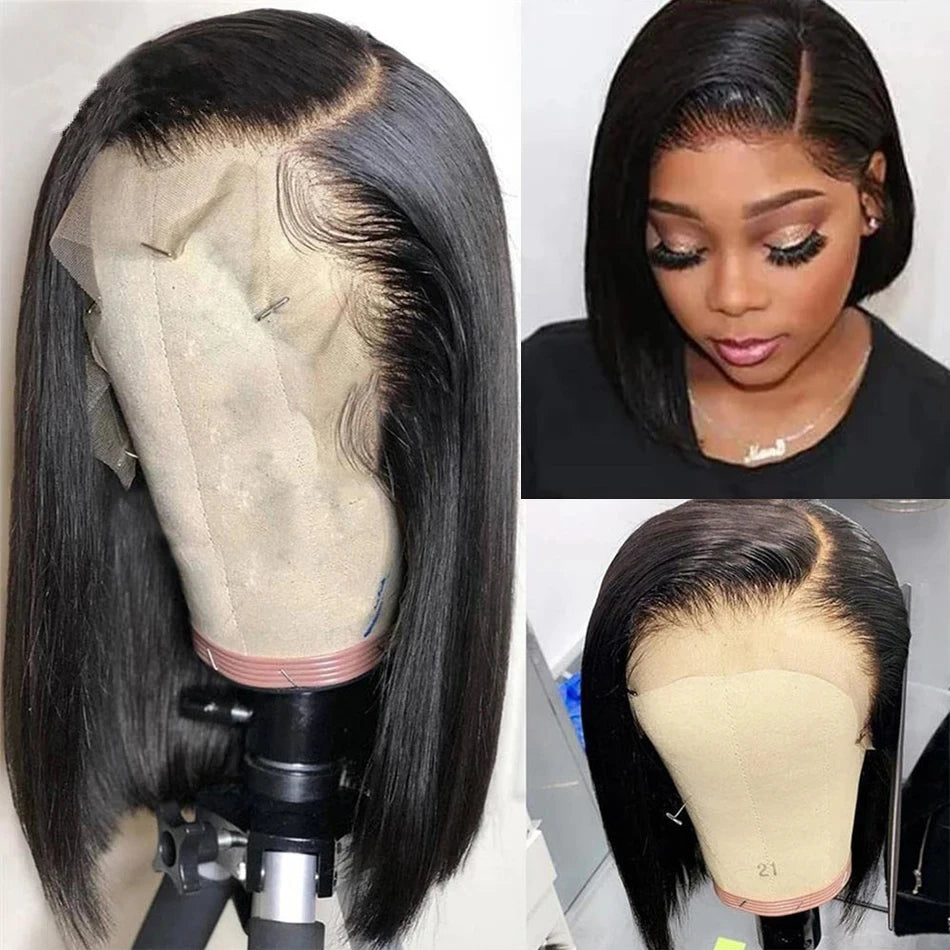 Remy Bone Straight 14 inch Short Bob Wig