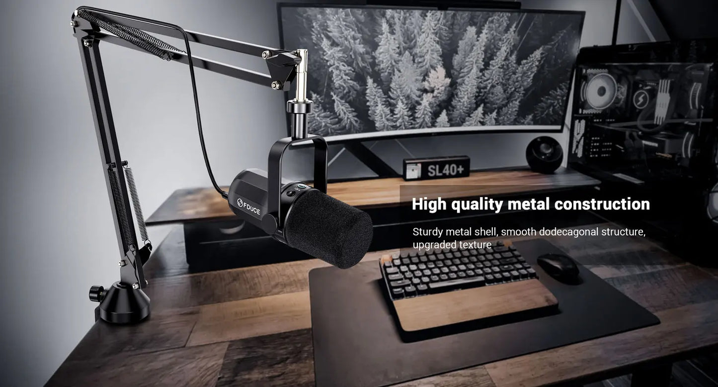 FDUCE SL40+ USB/XLR Dynamic Microphone Kit With Arm Stand/Built-in Headset Output / Sound Insulation,For PC PS5/4 Mixer