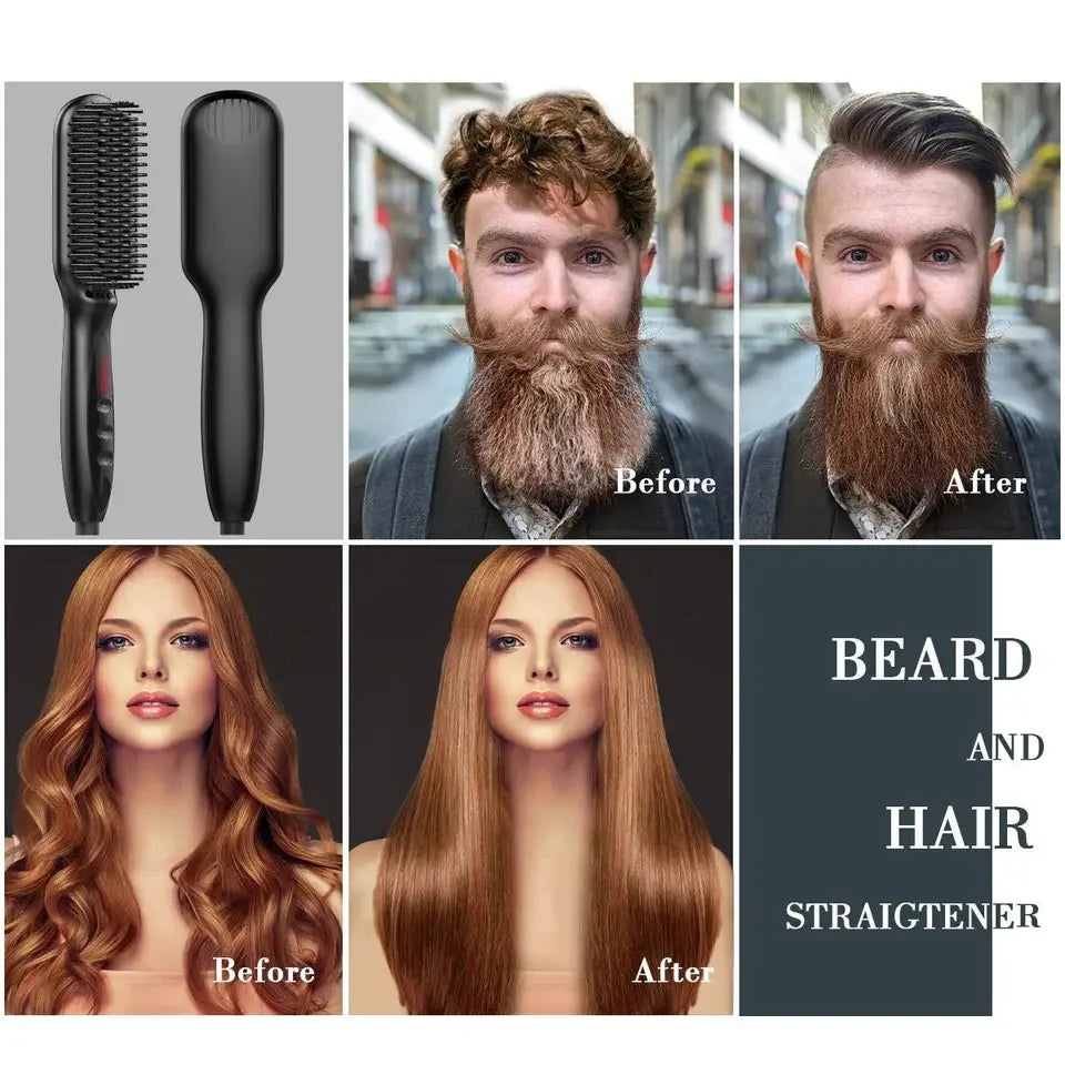 Professional Fast Heating Anti-Scald Beard & Hair Straightening Comb for Men & Women