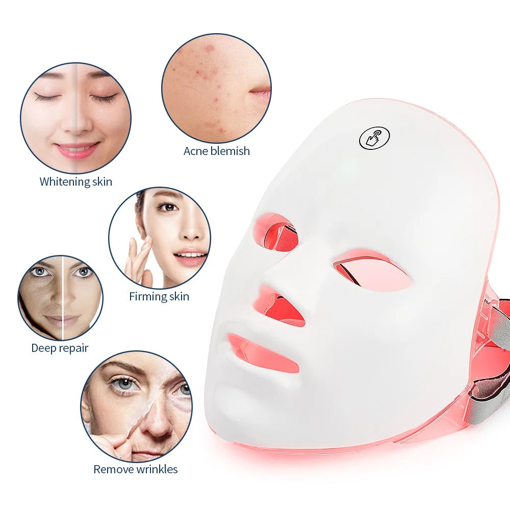 Rechargeable 7-Color LED Facial Mask – Photon Therapy for Skin Rejuvenation, Face Lifting, Whitening & Beauty – Home Use Device