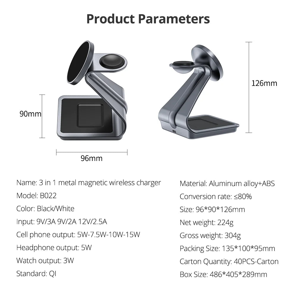 Magnetic 3 in 1 Wireless Charger Station