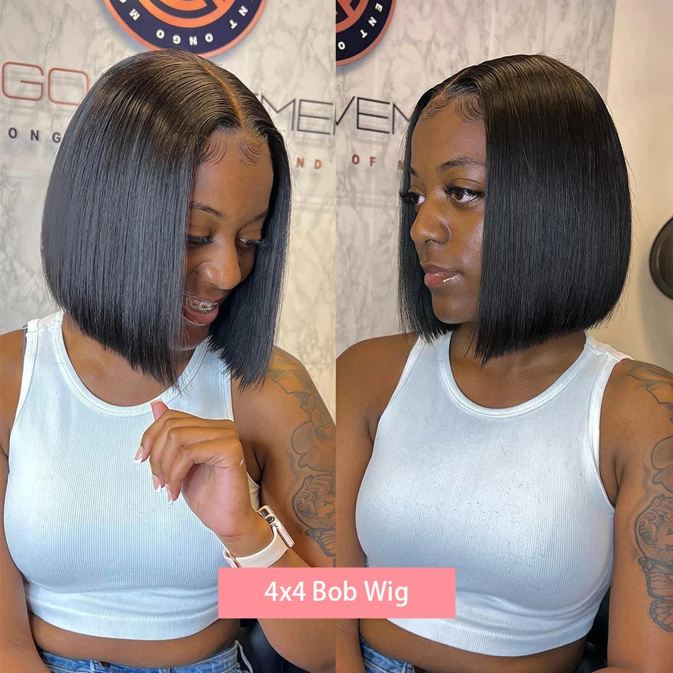 Remy Bone Straight 14 inch Short Bob Wig