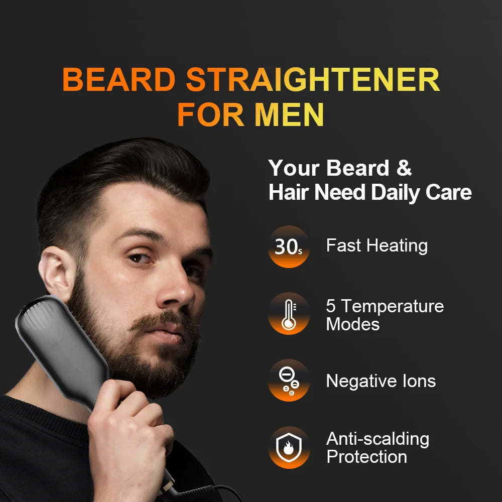 Professional Fast Heating Anti-Scald Beard & Hair Straightening Comb for Men & Women