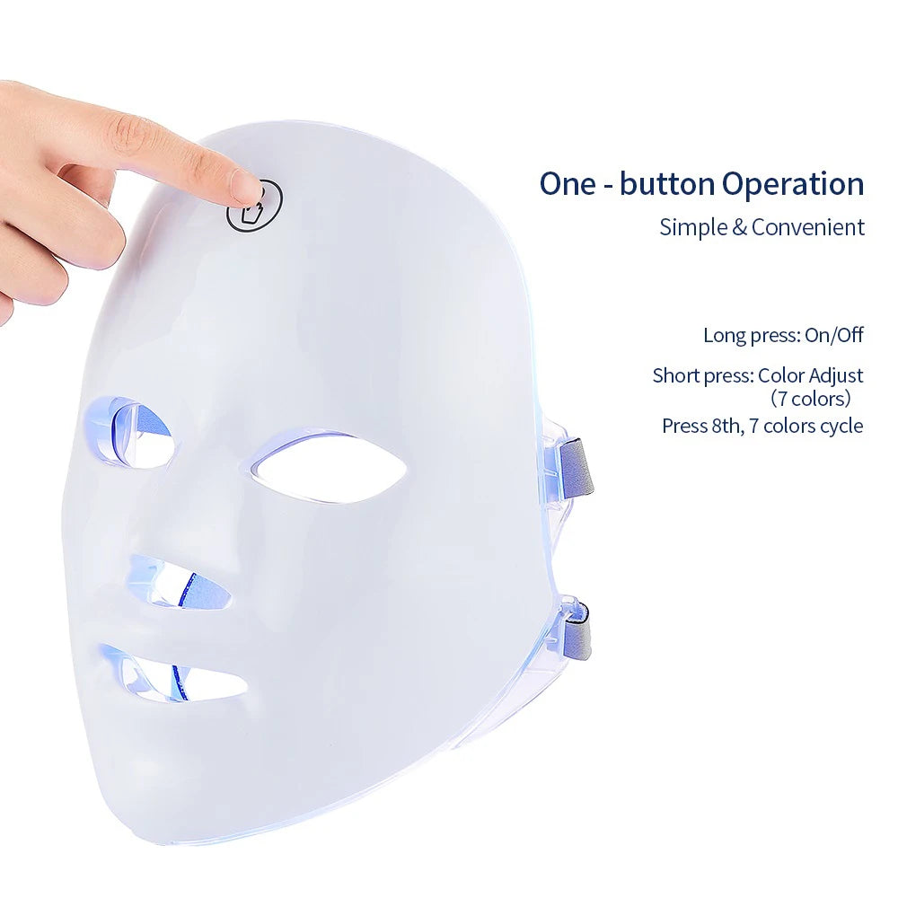 Rechargeable 7-Color LED Facial Mask – Photon Therapy for Skin Rejuvenation, Face Lifting, Whitening & Beauty – Home Use Device