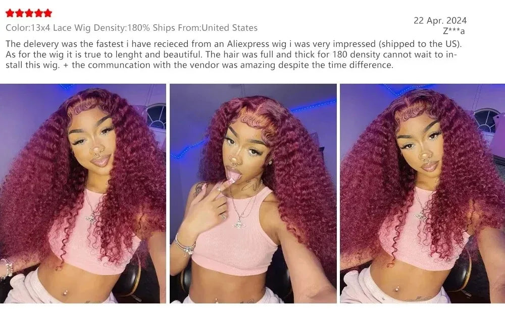 HD Transparent Lace 200 Density 13x4 13x6 Full Frontal Lace 99j Burgundy Preplucked Colored Deep Wave Frontal Human Hair Wig