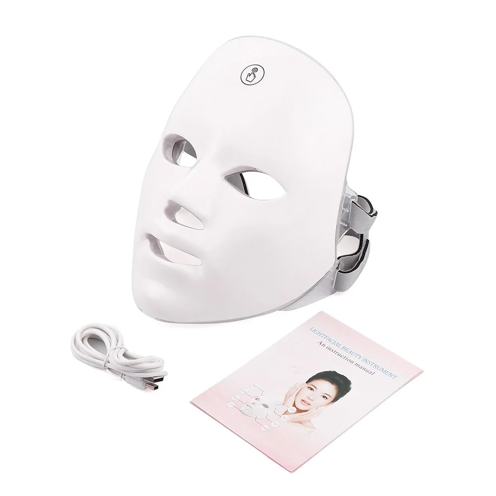 Rechargeable 7-Color LED Facial Mask – Photon Therapy for Skin Rejuvenation, Face Lifting, Whitening & Beauty – Home Use Device