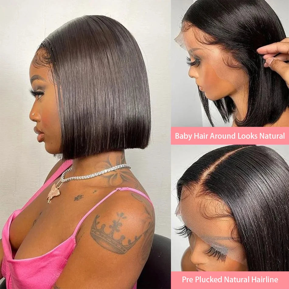 Remy Bone Straight 14 inch Short Bob Wig