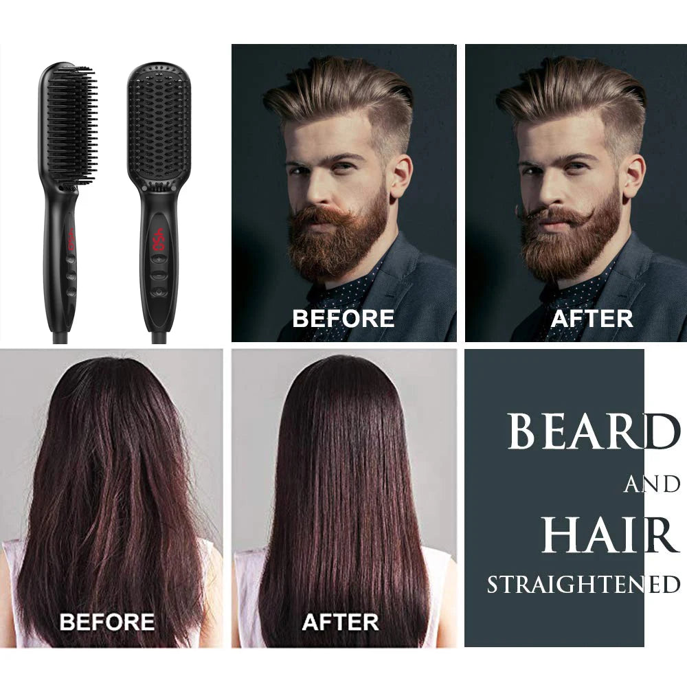 Professional Fast Heating Anti-Scald Beard & Hair Straightening Comb for Men & Women